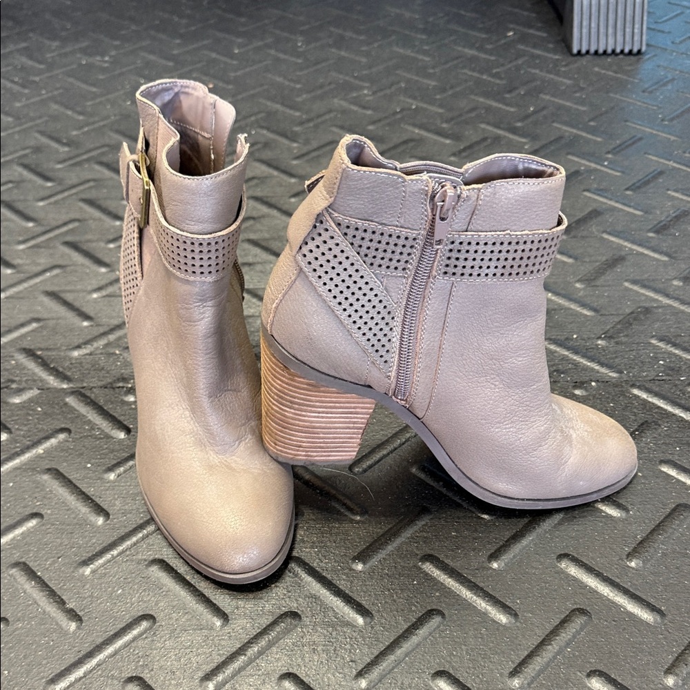 Crown Taupe Perforated Strap Ankle Booties